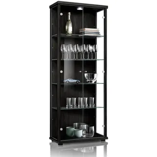 K-Möbel Glasvitrine Schwarz Glas, 4 Fächer, Rechteckig, 67x176x33 cm, Wohnzimmer, Wohnwände, Vitrinenschränke