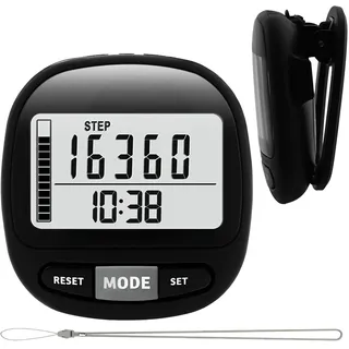 Flintronic Schrittzähler Zum Gehen, Großbild-Schrittzähler, mit Clip-Lanyard, für Senioren, Kinder, Erwachsene, Schwarz