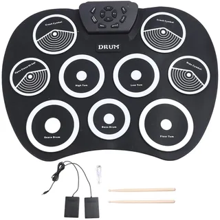 Elektronisches Schlagzeug-Set, Tragbares USB-Silikon-9-Pads, Roll-Up-Drum-Übungspad mit Integrierten Pedal-Drumsticks