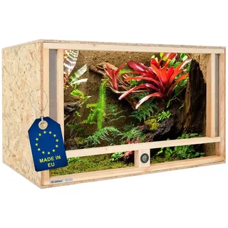 Ita Holz Terrarium 120x60x60 cm mit Frontbelüftung & Integriertem Hygrometer - Holzterrarium aus OSB-3 Platten - Terrarien für Reptilien, Schlangen, Amphibien - EU Produkt, FSC Zertifiziert