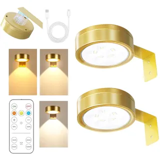 Editbar 2 Stück LED Picture Lights mit Fernbedienung – LED Wandlampe mit 3 Color Temps, Magnetisch, Timer & Dimmbar, Wiederaufladbar Kabellos Bilderleuchte Für Küche, Schrank, Flur, Bücherregal (Gold)