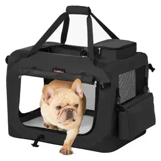Songmics Feandrea Tiertransportbox Gr. S, aus Stoff, 50 x 35 x 35cm, faltbar, schwarz, Tiere bis 7kg