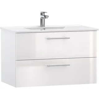 WELLTIME Waschtisch »Athen Badschrank Badezimmer WC Unterschrank mit Becken«, Waschplatz mit 2 Schubladen, Breite 80cm Softclose Bad, weiß