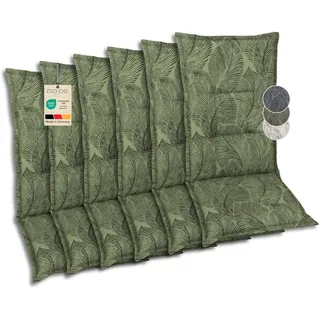 GO-DE Textil Bequeme und attraktive Polsterauflagen für Hochlehner-Gartenstühle (6er-Set, Blattmotiv groß grün, Hochlehner)