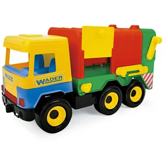 Wader Middle Truck Müllwagen, realistisches Müllauto, mobiler Lift zum Muelltonnenentleerung, bewegliche Klappen, L = 42 cm, inkl. Mülltonne, robuste Konstruktion, ab 3 Jahre