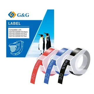 G&G Prägebänder 3D ersetzt Dymo S0898130/140/150, 9 mm, blau, rot, schwarz