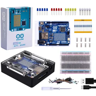 GeeekPi Studenten-Starter-Kit für Arduino UNO R4 WiFi mit offizieller UNO R4 WiFi-Karte, Metallgehäuse mit transparenter Acrylabdeckung, Testplatine mit 400 Löchern, USB-C-Kabel