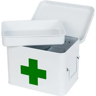 HMF 1771-21CM-01 Hausapotheke Metall zur Medikamenten Aufbewahrung 22,5 x 16,5 x 15,5 cm Weiß