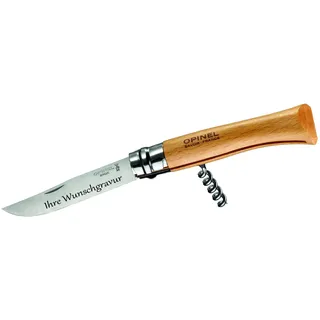 Opinel OPINEL-Messer, Größe 10, Buchenholz, mit Korkenzieher (mit Namensgravur, One Size)