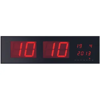 Perel Wanduhr mit LED-Anzeige, digital Uhr Wand, Wanduhr digital groß, batteriebetrieben, Digitale Wanduhr groß, Digitaluhr Wand, Uhr Wand digital, schwarz, rot