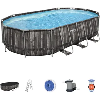 BESTWAY Power Steel Frame Pool oval Set 610 x 366 x 122 cm inkl. Filterpumpe (5-tlg.)