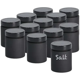 Zeller Present Gewürzgläser, Schwarz, Glas, Rund, 6.1x8.2x6.1 cm, Küchenzubehör, Vorratsbehälter, Vorratsgläser