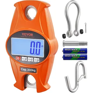 Vevor Kranwaage 0,15 bis 300kg Digital Hängewaage lbs/kg/N Zugwaage 0,05kg Genauigkeit Wildwaage Industriewaage LCD-Display Hängende Waage Mini tragbare Waage mit Haken Zugwaage