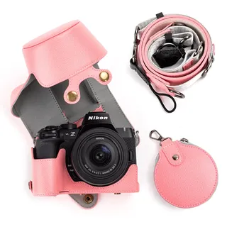 MUZIRI KINOKOO Tasche für Nikon Z50 II Kamera, PU Leder Schutzhülle für Nikon Z50 II/Z50II Kamera mit DX 16-50mm f/3.5~6.3 Objektiv - mit Schultergurt & Aufbewahrungstasche - Rosa