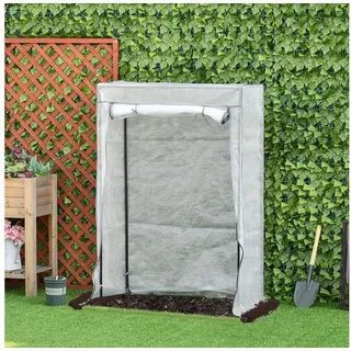 Outsunny Gewächshaus mit Tür, Winterfest Foliengewächshaus aus Stahl, Treibhaus für Balkon, Garten, Tomatenhaus 100x50x150cm, Tomatengewächshaus für Tomaten, Gemüse, Weiß