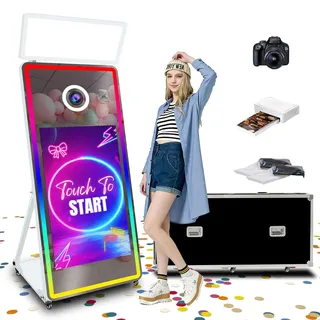 VANYA 65" Foto Spiegel Mit Drucker und Kamera,Fotospiegel Machine Mit 43 Zoll Touchscreen,Magic Mirror Photobooth,für Hochzeiten, Partys und Events (White, Photo Booth with Camera and Printer)