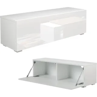 Platan Room Fernsehschrank TV-Lowboard 105/140 / 160/210 / 280 In Weiß Hängend Oder Stehend Hochglanz Matt (105 x 30 x 32, Weiss Matt/Weiß Hochglanz)