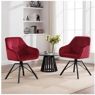 Woltu Polsterstuhl (2 St), drehbar Esszimmerstuhl mit Armlehnen Rückenlehne rot