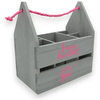 UNUS HOME Flaschenkorb Flaschenträger I wanna have sekt with you, für 4 Flaschen und Snacks für den Mädelsabend oder zum Veschenken grau