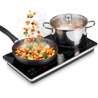 Sommertal Induktionskochfeld 2 Platten 3500W - Super Slim Design, tragbar, bis 240 °C, 4h Timer, Touch-Bedienung, Induktionskochplatte doppelt, Induktionsplatte, Induktionsfeld