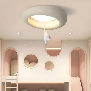 NOCHX Moderne Kinderzimmer Weiße Deckenlampe Umweltfreundliches Harz Cartoon Bear Schlafzimmer Deckenleuchte Farbtemperatur Verstellbare Creme Stil Master Schlafzimmer Deckenlampen(A,50cm)