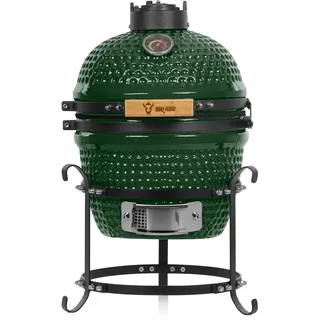 BBQ-Toro Kamado Grill Holzkohlegrill Haiiro Ø 32 cm | Grün | Mini Holzkohlegrill mit Thermometer & Holzgriffen | Keramikgrill rund | Ceramic Grill Ei, Smoker, BBQ Grillofen, Kamado BBQ
