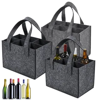 3 Stück Flaschenträger, 6 Flaschen Stabil Männerhandtasche Flaschentasche Filz Getränketasche für Weinflaschen Bierflaschen Getränkeflaschen Wasserflaschen Zufällige Farbe (Dunkelgrau oder Hellgrau)