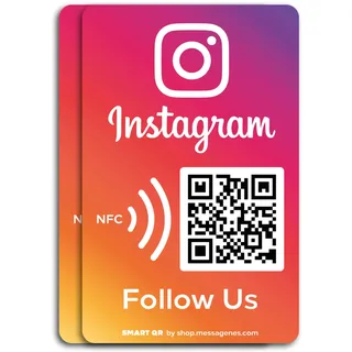 MESSAGENES | Instagram Aufkleber mit QR - NFC | Packung mit 2 Einheiten Kartengröße | Erhöhen Sie Anhänger auf 1 Klick | für Unternehmen und Handel | QR's wiederverwendbar | für Wand, Fenster