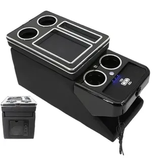 AJOHBM Mittelkonsole Armlehne Box Für Citroen Für Spacetourer 2016-2023, Vordere Armlehnenbox Mit USB-Atmosphärenlicht(D Black)