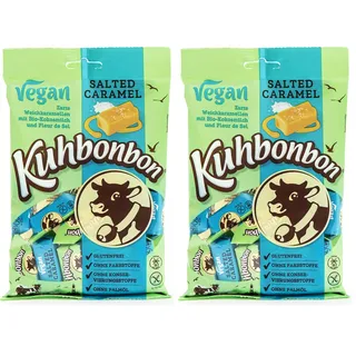 Kuhbonbon Vegan Salted Caramel – weiche milchfreie Karamellbonbons aus Salzkaramell, pflanzenbasierte Toffee-Bonbons aus Kokosmilch und braunem Rohrzucker, laktose- und glutenfrei, 165 gr