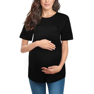 Aolso Still Shirt, Stilltops Damen, Kurzarm Umstandsshirt mit Stillfunktion, Soft Nursing Top für Schwangere, Stillen T-Shirt für Schwangere, Umstandsmode T Shirt, Schwarzer XL-Schlitz