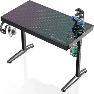 EUREKA ERGONOMIC Gaming Tisch mit RGB 110cm Gaming Schreibtisch Glass Gamer Computertisch mit Music Reactive RGB LED-Beleuchtung via App-Steuerung
