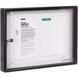 ARREGUI PAN44 Schaukasten aus Aluminium für 2 DIN A4 Blätter | Rostfreier Schaukasten | Magnetischer Infokasten mit Schlüssel | Infoboard | Infotafel | 8 Magnete inkl. | 35 x 48 x 5 cm | schwarz