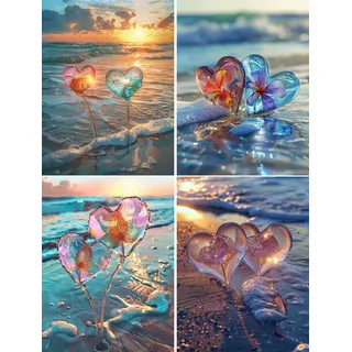 4 Stück Diamond Painting Set Meer, 5D Diamond Painting Erwachsene Kinder, 4er Set Diamant Painting Bilder Liebe, DIY Diamant Malerei Kunst Handwerk für Dekoration Schlafzimmer Wohnzimmer Wand 40x50cm