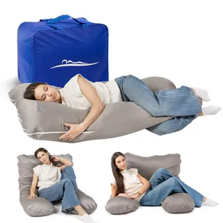 MKS Seitenschläferkissen mit Bezug | Komfortkissen (100 x 150 cm) | Schlafkissen | Seitenschläferkissen u Form | Ergonomisches Premium kühlendes Kuschelkissen (Baumwolle (Standard) / Walnuss)