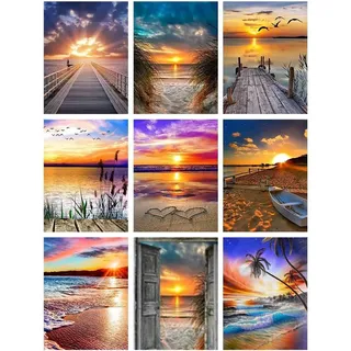 9 Pack Diamond Painting Erwachsene - Diamond Painting Landschaft, Diamant Painting Sonnenuntergang Basteln Erwachsene (9er set, 30x40 cm)