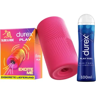 Bundle of Durex Play Feel Gleitgel – Wasserbasiert, sanft, pH-freundlich + [Neu] Durex Slide & Ride Masturbationshülle - Weicher & genoppter Masturbation Sleeve - Sexspielzeug für Männer & Paare