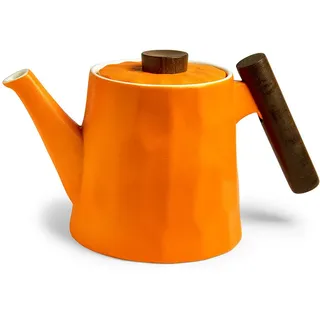 TeaLogic Porzellan Teekanne CLEMENTINE mit Holzgriff - orange - 1200 ml