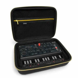 Musiin Synthesizer-Gehäuse kompatibel mit Behringer UB-Xa Mini, D-Mini | PRO VS MINI, PHARA-O MINI, Stauraum, Netztasche, goldener Reißverschluss und Griff für Reisen und Live-Auftritte, goldfarben