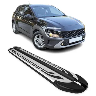 OMAC Kfz-Schmutzfänger Trittbretter Seitenschweller für Hyundai Kona 2018-21 Alu Schwarz, 2-tlg., Rutschfest, Haltbar, Aerodynamik schwarz|silberfarben