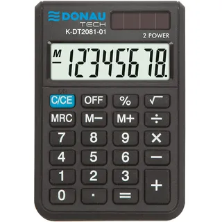 Donau Elektronik Taschenrechner TECH/K-DT2081-01 8-Stellig Wurzelfunktion/ 90x60x11mm/ Farbe: Schwarz/Rechner mit 8-stelliger Anzeige/Dual-Power Solar - Batteriebetrieb/Kompaktes Design