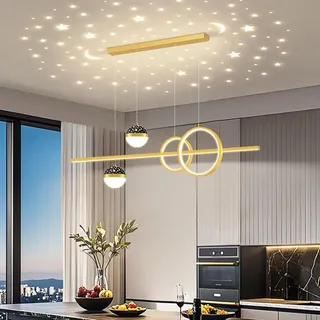 Esstisch LED Pendelleuchte Dimmbare LED Hängeleuchte Moderne Pendellampe Höhenverstellbar Designer Hängeleuchte Dimmbar Mit Fernbedienung Hängelampe Wohnzimmer Esstisch Küchen Lampen (Gold, 120cm)