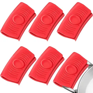 JEYORZY 6 Stück Silikon Topfgriffe, Silikon Helfen Griff Halter, Silikongriffe für Töpfe, Topfgriff Hitzeschutz, rutschfest Hitzebeständig Topfgriff Schutzhülle, Topfgriff Hitzeschutz für Kochen, Rot