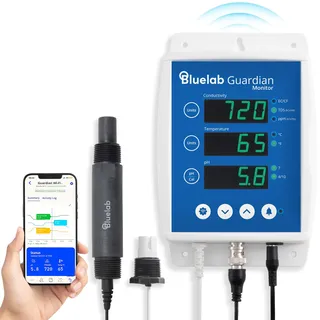 bluelab Guardian Monitor Inline Wi-Fi für Echtzeit-Messungen von pH, Temperatur und Leitfähigkeit (TDS/PPM) in Wasser mit Kalibrierung, 3-1 digitales Nährstoffmessgerät für Inline-Dosiersysteme