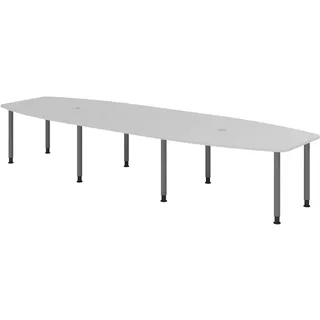 Hammerbacher Konferenztisch KT40C lichtgrau Tonnenform, Rundrohr grau, 400,0 x 85,0/130,0 x 72,0 - 74,0 cm