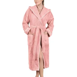 Laynenburg Damenbademantel - Frottee Bademantel Damen lang, 124, Baumwolle, Kapuze, Gürtel, 100% Baumwolle, Gürtel, Frottee Kapuze S-3XL rosa XL | 122 cm