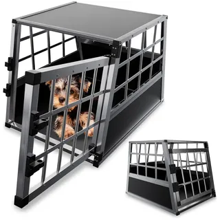 Juskys Alu Hundetransportbox M 69 x 54 x 50 cm Grau/ Silber