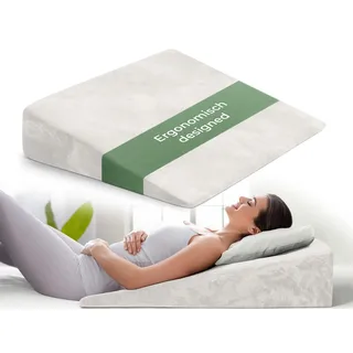 Well B4 Keilkissen für Bett und Couch, Matratzenkeil [mit 2 Liegezonen], Rückenkissen, für Reflux, Bequemes Reflux Kissen und Lesekissen zur Schlaferhöhung, oder als Rückenlehne weiß 65 cm