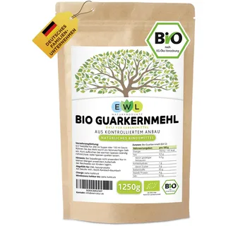 EWL Naturprodukte BIO Guarkernmehl 1250 g, XXL Vorteilspack, Guar Gum, Bio Guarkern Mehl aus kontrolliertem Anbau, Guarkernmehl E412, glutenfrei, Bindemittel, Verdickungsmittel
