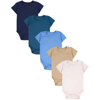 TupTam Baby Body Kurzarm – 5er Set Body Baby aus Baumwolle – Weicher, Atmungsaktiver Kurzarm Body Baby Jungen, Farbe: Beige Hellbeige Petrolgrün Jeansblau Dunkelblau, Größe: 80 - 80